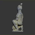 Ancient Chinese Terracotta Warrior Sculpture With Kneeling Posture Detailed Armor And Traditional Headdress