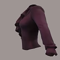 Deep Purple Ladies Blouse with Ruffled Collar Ruffle Details Fitted Waist and Long Sleeves