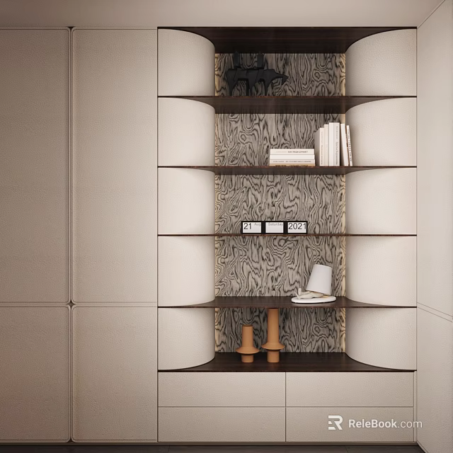 Luxury Decorative Ornament Combination On Wooden Shelves With Sculptures And Art Pieces 3d model 