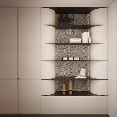 Luxury Decorative Ornament Combination On Wooden Shelves With Sculptures And Art Pieces 3d model