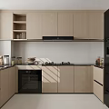 Modern Kitchen Interior Featuring Light Wood Cabinets Black Refrigerator Stove Sink And Natural Light