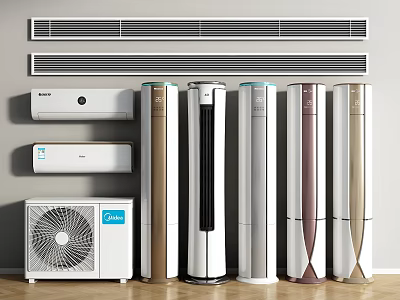 Different Types Of Air Conditioners And Fans With Modern Design And Colors 3d model