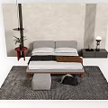 Silent background double bed cream double bed bedside table background wall 3d model