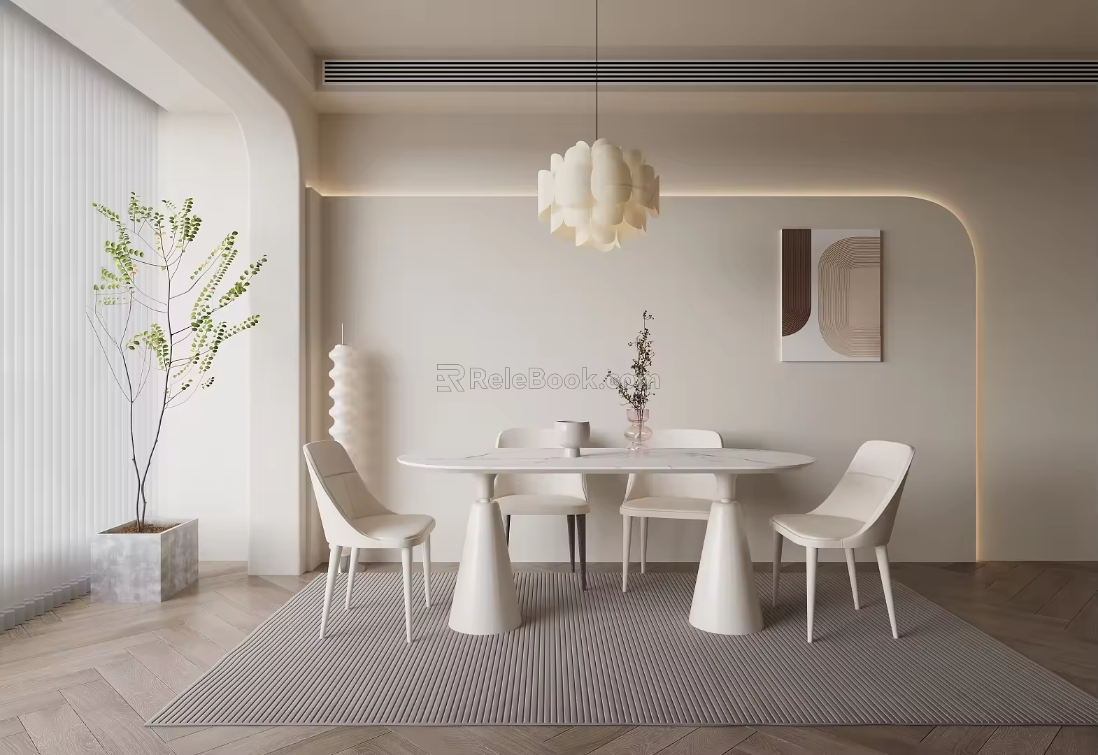 Modern Restaurant Cream Dining Table and Chair 3d model