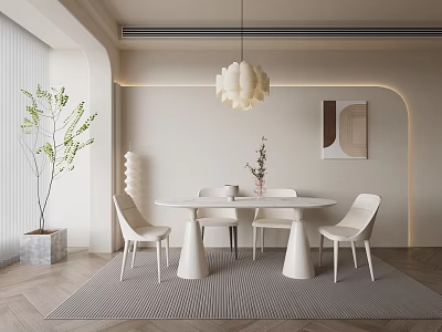 Modern Restaurant Cream Dining Table and Chair 3d model