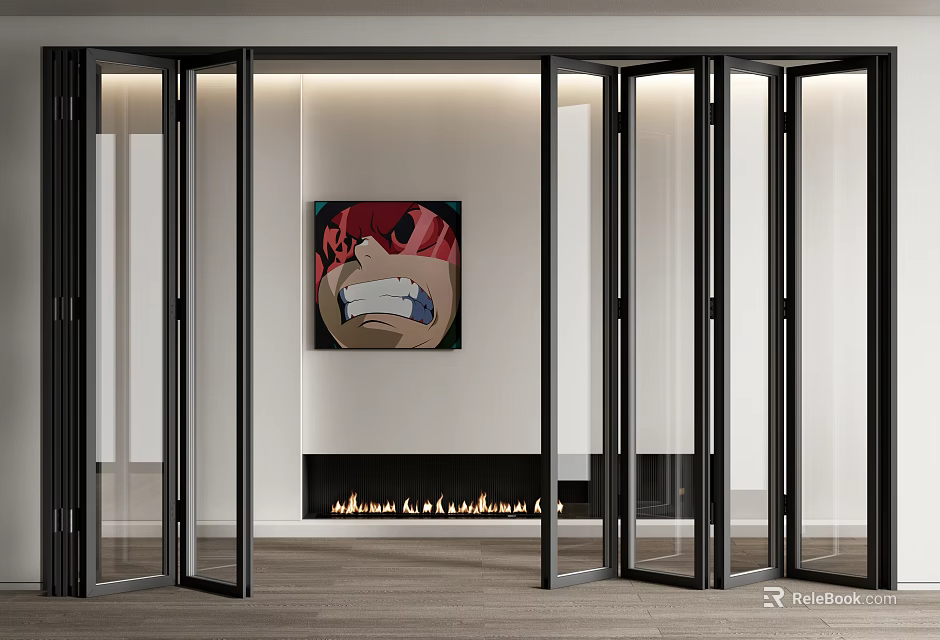 Black Folding Doors In Modern Interior With Art Painting 3d model 