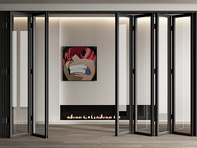 Black Folding Doors In Modern Interior With Art Painting 3d model
