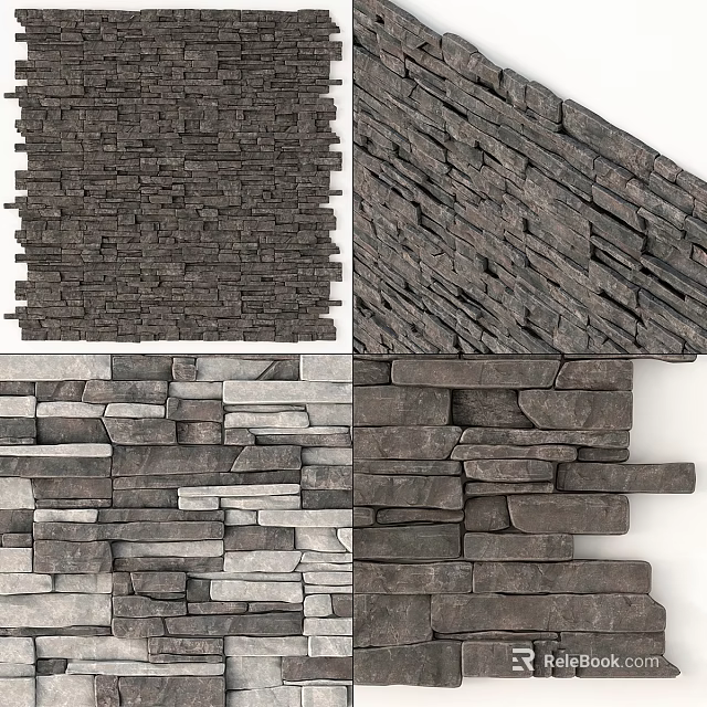 Modern Stone Wall Decor With Textured Stacked Stones In Various Colors 3d model 