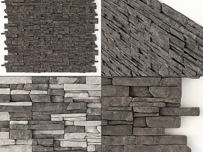 Modern Stone Wall Decor With Textured Stacked Stones In Various Colors 3d model