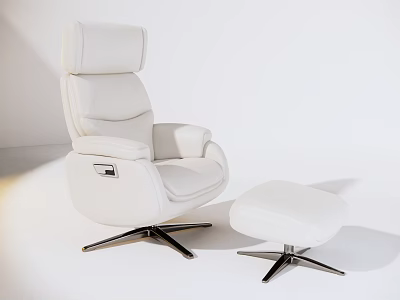 White Modern Leather Single Sofa With Matching Ottoman And Metal Base 3d model