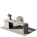 Modern Office Desk with Ergonomic Chair Laptop Dried Flowers and Minimalist Design