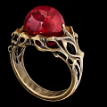 Intricate Golden Ring With Large Red Gemstone And Filigree Design