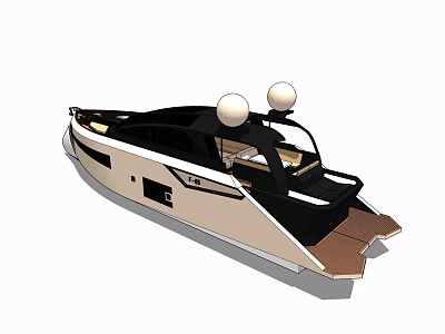 Modern Beige and Black Yacht With Twin White Domes and Rear Platform 3d model