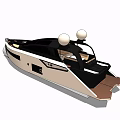 Modern Beige and Black Yacht With Twin White Domes and Rear Platform