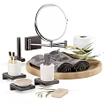Stylish Bathroom Accessories with Wall Mounted Mirror Wooden Tray Towels and Soap Dish