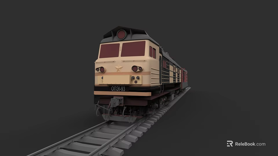 Vintage DF4B 25 Train In Cream And Black With Star Emblem On Railway Track 3d model 
