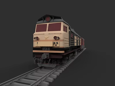 Vintage DF4B 25 Train In Cream And Black With Star Emblem On Railway Track 3d model