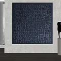 Black Relief Art With Text Patterns And Black Sculpture In Modern Interior 3d model