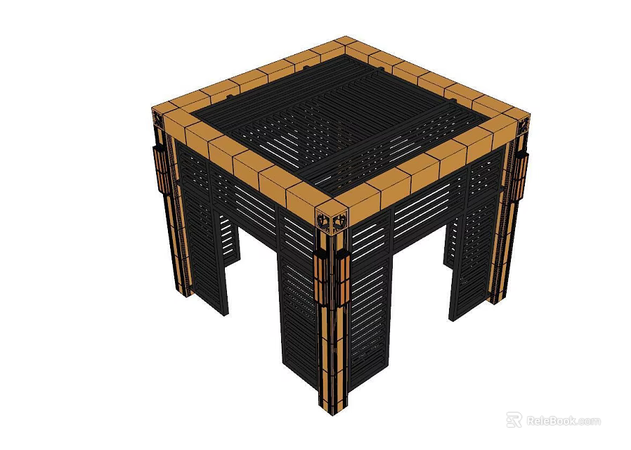 Square Black And Brown Structure With Grid Top And Decorative Pillars 3d model 