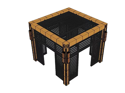Square Black And Brown Structure With Grid Top And Decorative Pillars 3d model