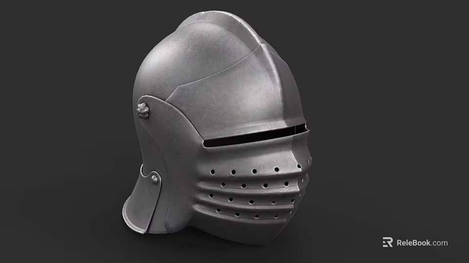 Medieval Historical Metallic Helmet With Visor And Riveted Structure Weapon 3d model 
