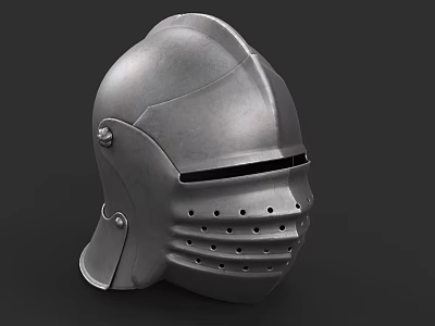 Medieval Historical Metallic Helmet With Visor And Riveted Structure Weapon 3d model