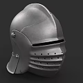 Medieval Historical Metallic Helmet With Visor And Riveted Structure Weapon