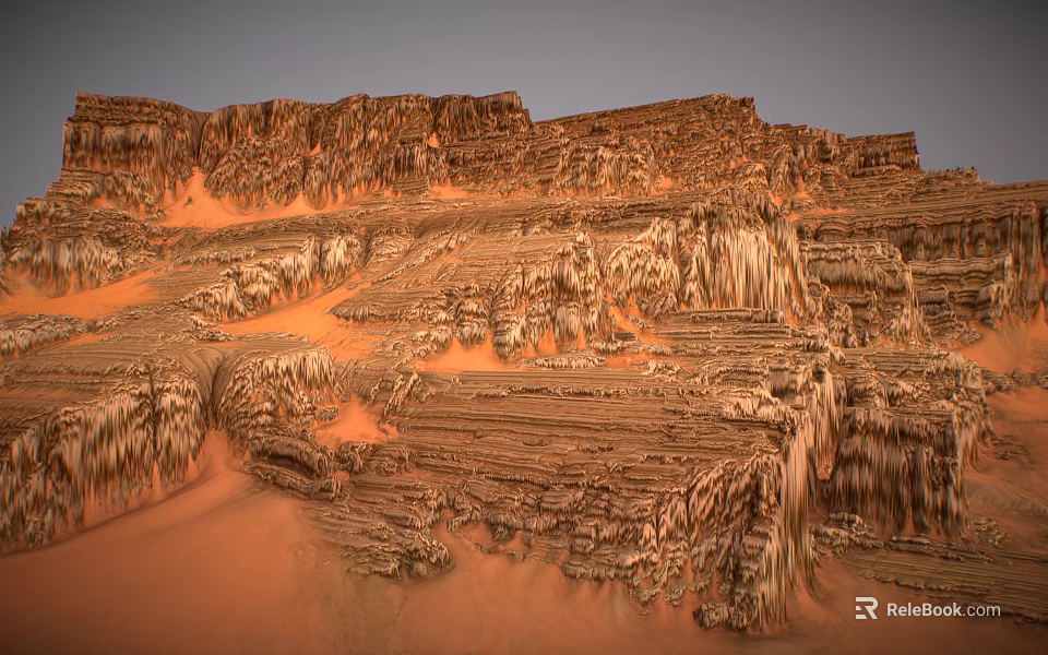 Red Rock Desert Landscape With Layered Eroded Formations And Sand Dunes 3d model 