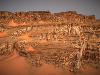 Red Rock Desert Landscape With Layered Eroded Formations And Sand Dunes 3d model