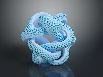 Blue And White Spotted Intertwined Loop Sculpture With Glossy Reflective Surface 3d model