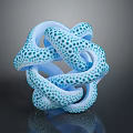 Blue And White Spotted Intertwined Loop Sculpture With Glossy Reflective Surface 3d model