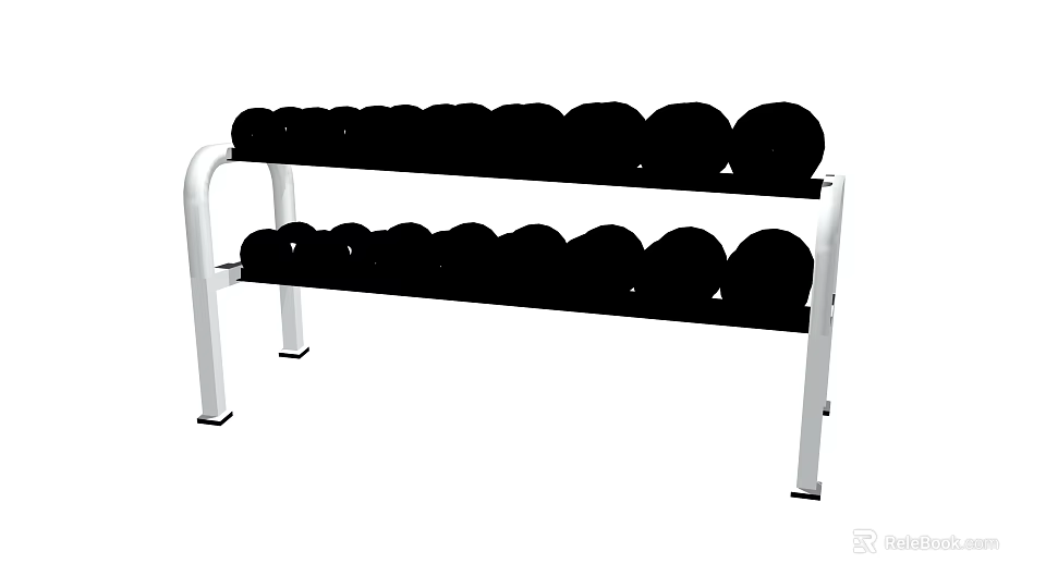 Two Tier White Dumbbell Rack With Organized Black Dumbbells For Fitness Equipment Storage 3d model 