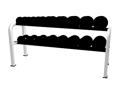 Two Tier White Dumbbell Rack With Organized Black Dumbbells For Fitness Equipment Storage 3d model