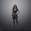 Woman In Dark Top And Pants With Boots Necklace And Belt Standing In Casual Pose