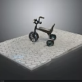 Children's Tricycle Displayed On Gray Brick Platform Against Gray Background