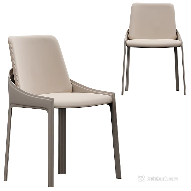 Modern Light Beige Comfortable Fabric Single Chair With Simple Design And Slim Legs 3d model 