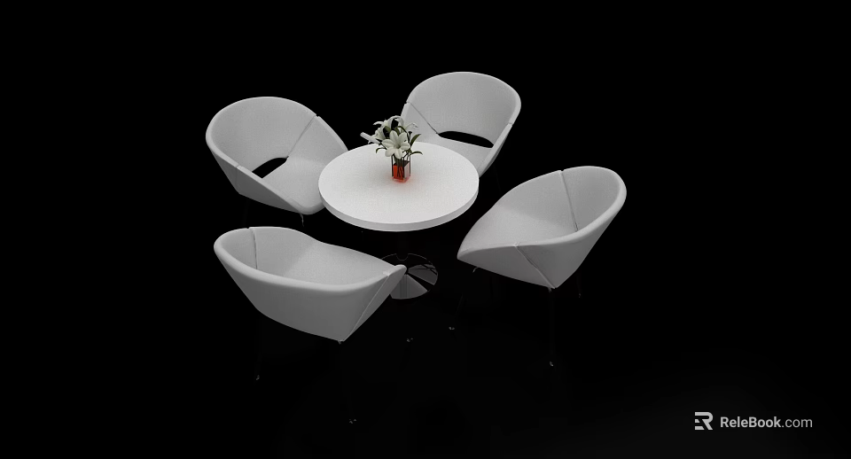Modern White Round Negotiation Table With Four Chairs And Flower Vase Centerpiece 3d model 