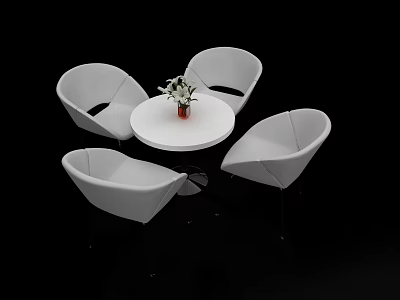 Modern White Round Negotiation Table With Four Chairs And Flower Vase Centerpiece 3d model