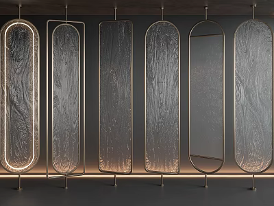 Modern Glass Room Dividers With Textured Surfaces Built in Lighting And Metal Frames 3d model