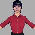 Woman in Red Shirt and Black Skirt with Arms Outstretched Standing