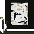 Modern Abstract Painting With Black White Gold Brushstrokes And Color Blocks For Wall Decor