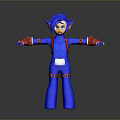 3D Cartoon Character Model In Blue Outfit With Blue Hair Red Backpack And Open Arms