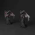 Dark Fantasy Game and Movie Character With Curved Horns Bat Wings and Tattered Robe