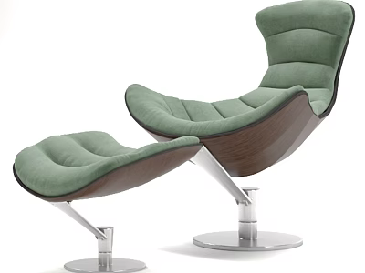 Modern Lounge Chair with Matching Ottoman Green Upholstery Wooden Frame and Silver Metal Base 3d model