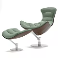 Modern Lounge Chair with Matching Ottoman Green Upholstery Wooden Frame and Silver Metal Base