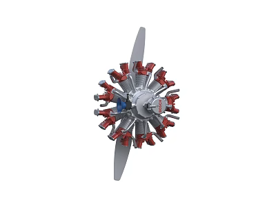 Turbo Engine Structure with Red Rotating Components Silver Hub and Large Rotor Blades 3d model
