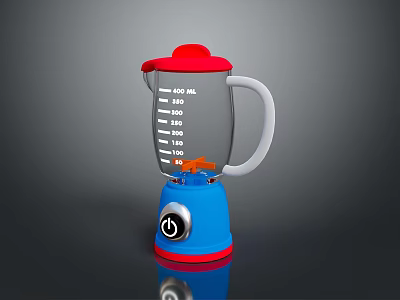 Colorful Blender With Red Lid Blue Base And Transparent Jar With Measurement Markings 3d model