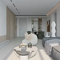 Modern Living And Dining Room Interior With Gray Sofa Round Coffee Table And Dining Set