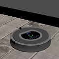 Robot Vacuum Cleaner Operating On Wooden Floor With Outdoor Grass View