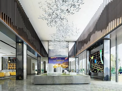 Modern Sales Office Interior With Spacious Reception Area Chandelier And Property Model 3d model